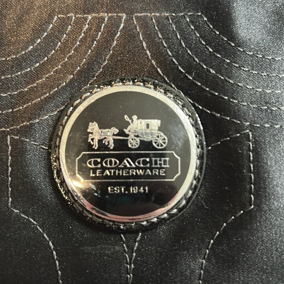 COACH LEATHERWEAR BLACK NYLON WITH SILVER ACCENTS TOTE HANDBAG - Picture 5 of 16